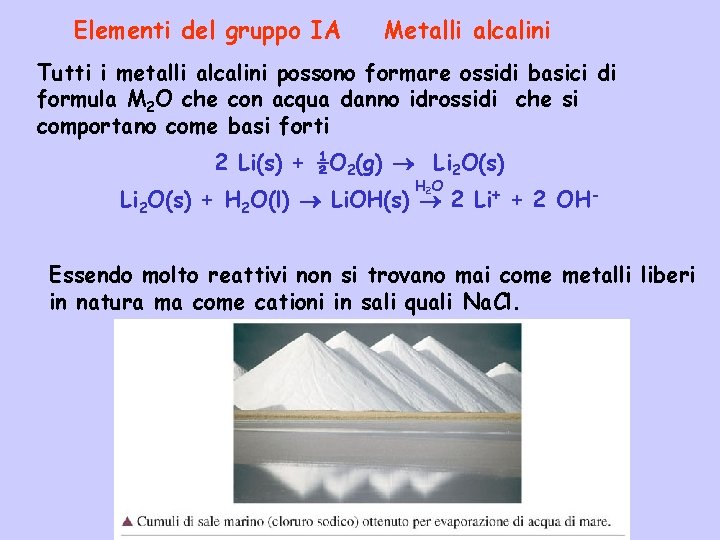 Elementi del gruppo IA Metalli alcalini Tutti i metalli alcalini possono formare ossidi basici