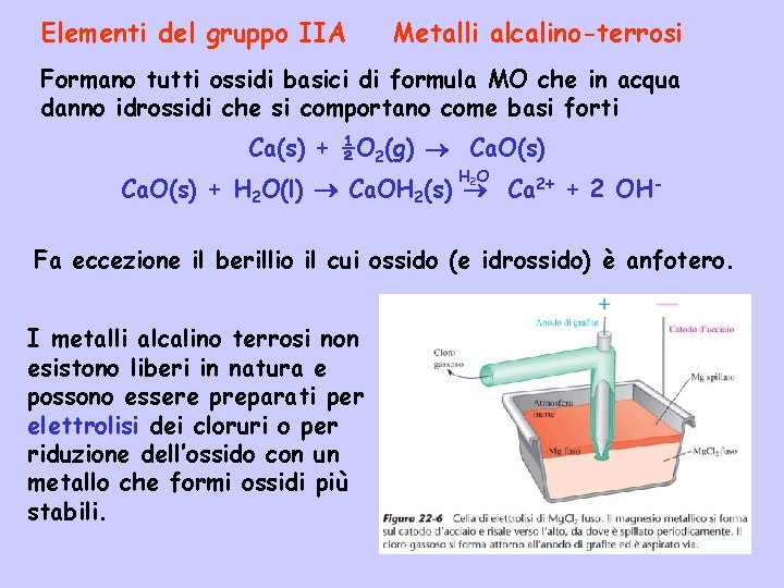 Elementi del gruppo IIA Metalli alcalino-terrosi Formano tutti ossidi basici di formula MO che Elementi del gruppo IIA Metalli alcalino-terrosi Formano tutti ossidi basici di formula MO che