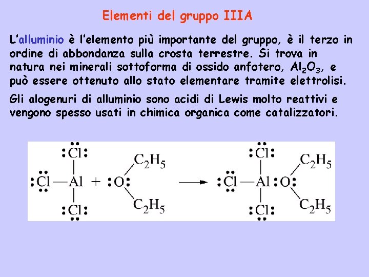 Elementi del gruppo IIIA L’alluminio è l’elemento più importante del gruppo, è il terzo