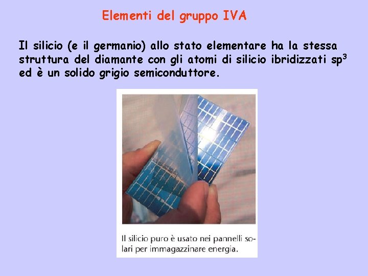 Elementi del gruppo IVA Il silicio (e il germanio) allo stato elementare ha la