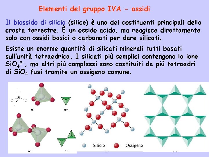 Elementi del gruppo IVA - ossidi Il biossido di silicio (silice) è uno dei