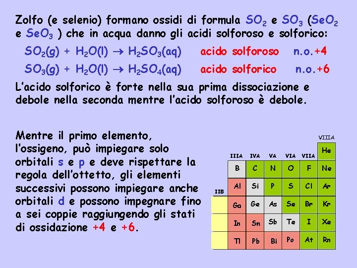 Zolfo (e selenio) formano ossidi di formula SO 2 e SO 3 (Se. O