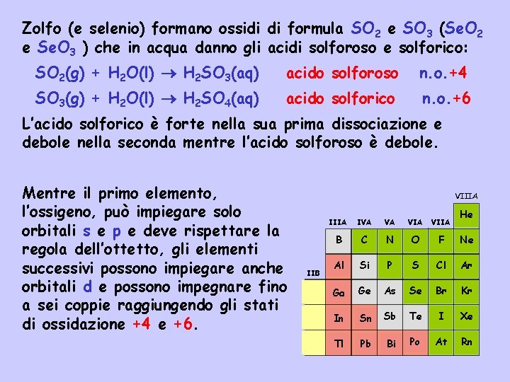 Zolfo (e selenio) formano ossidi di formula SO 2 e SO 3 (Se. O Zolfo (e selenio) formano ossidi di formula SO 2 e SO 3 (Se. O