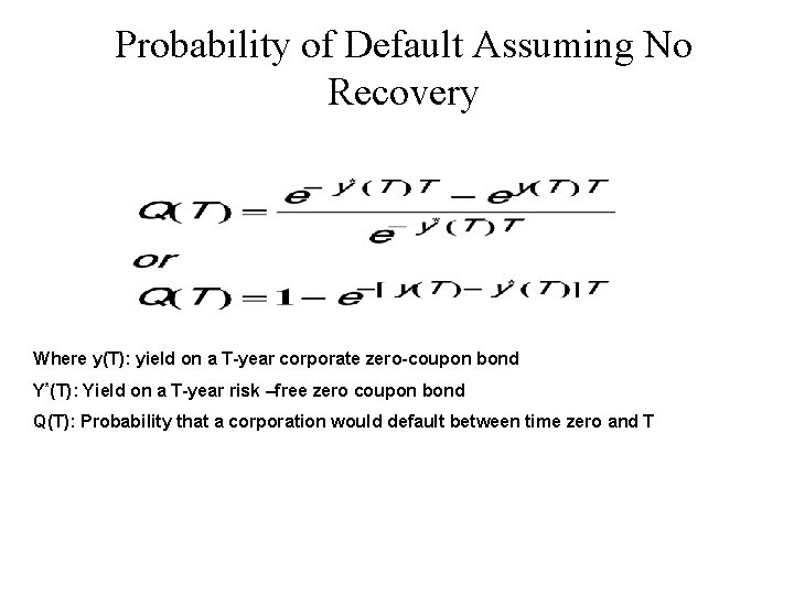 Probability of Default Assuming No Recovery Where y(T): yield on a T-year corporate zero-coupon