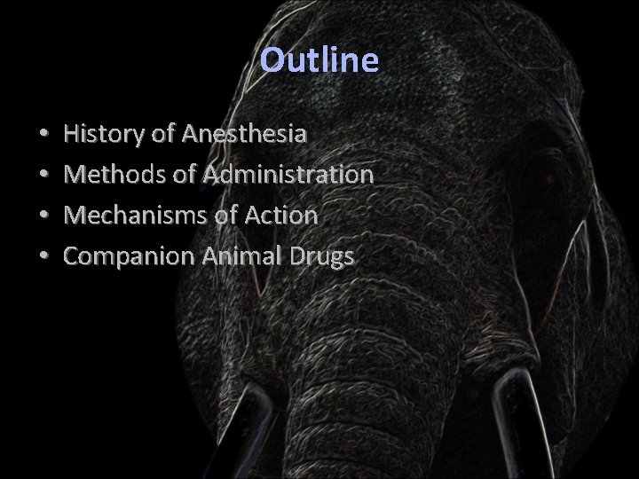 Outline • • History of Anesthesia Methods of Administration Mechanisms of Action Companion Animal