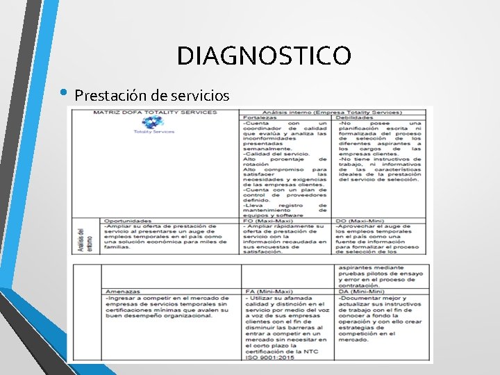 DIAGNOSTICO • Prestación de servicios 