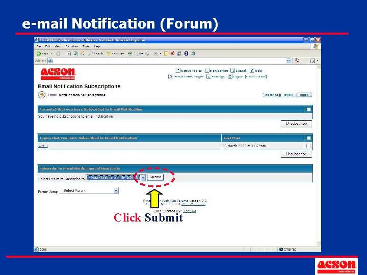 e-mail Notification (Forum) Click Submit 