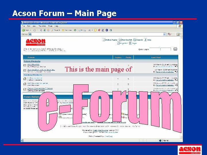 Acson Forum – Main Page This is the main page of 