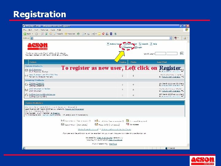 Registration To register as new user, Left click on Register 