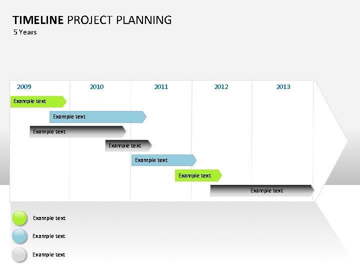 TIMELINE PROJECT PLANNING 5 Years 2009 2010 2011 2012 2013 Example text Example text