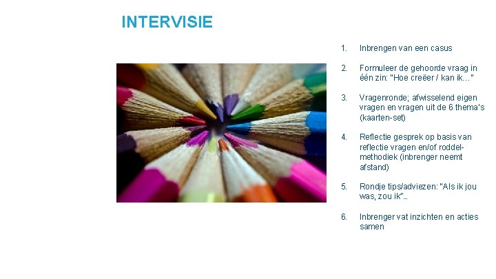 INTERVISIE 1. Inbrengen van een casus 2. Formuleer de gehoorde vraag in één zin: