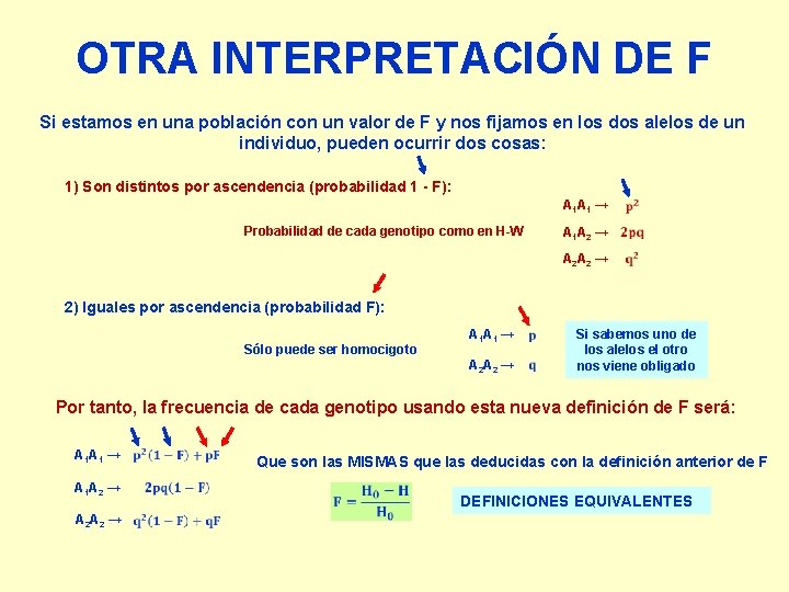 OTRA INTERPRETACIÓN DE F Si estamos en una población con un valor de F