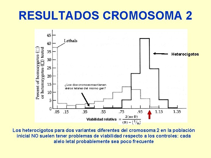 RESULTADOS CROMOSOMA 2 Heterocigotos ¿Los dos cromosomas tienen alelos letales del mismo gen? Viabilidad