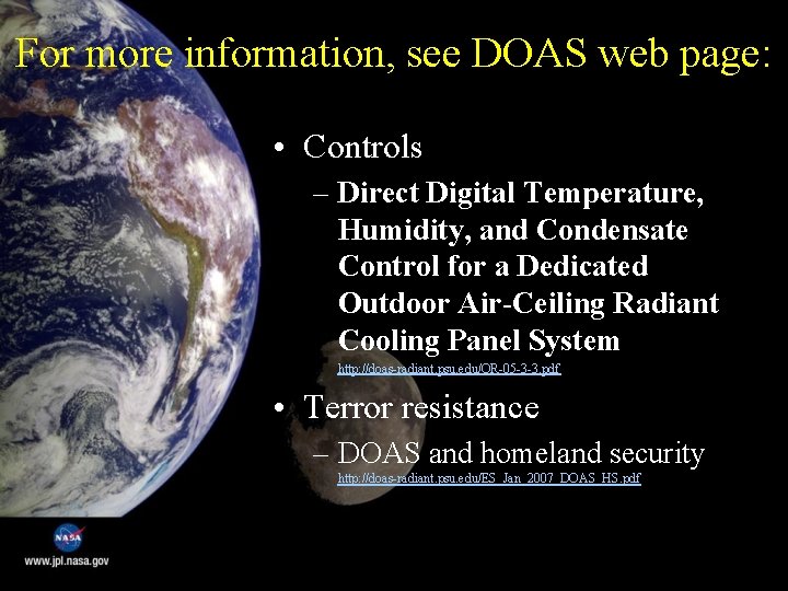 For more information, see DOAS web page: • Controls – Direct Digital Temperature, Humidity,