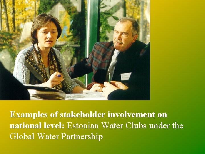 Examples of stakeholder involvement on national level: Estonian Water Clubs under the Global Water