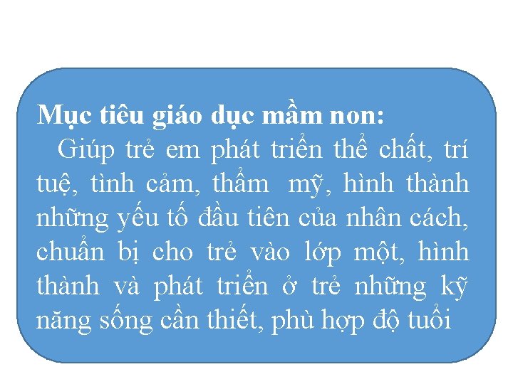 Mục tiêu giáo dục mầm non: Giúp trẻ em phát triển thể chất, trí