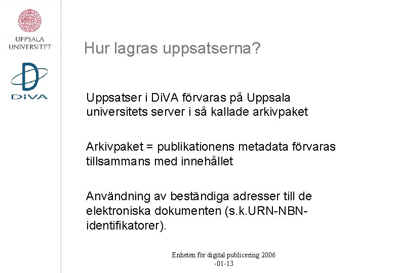 Hur lagras uppsatserna? Uppsatser i Di. VA förvaras på Uppsala universitets server i så