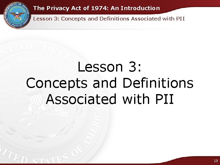 The Privacy Act of 1974: An Introduction Lesson 3: Concepts and Definitions Associated with