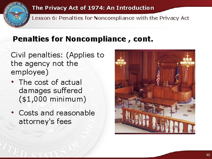 The Privacy Act of 1974: An Introduction Lesson 6: Penalties for Noncompliance with the