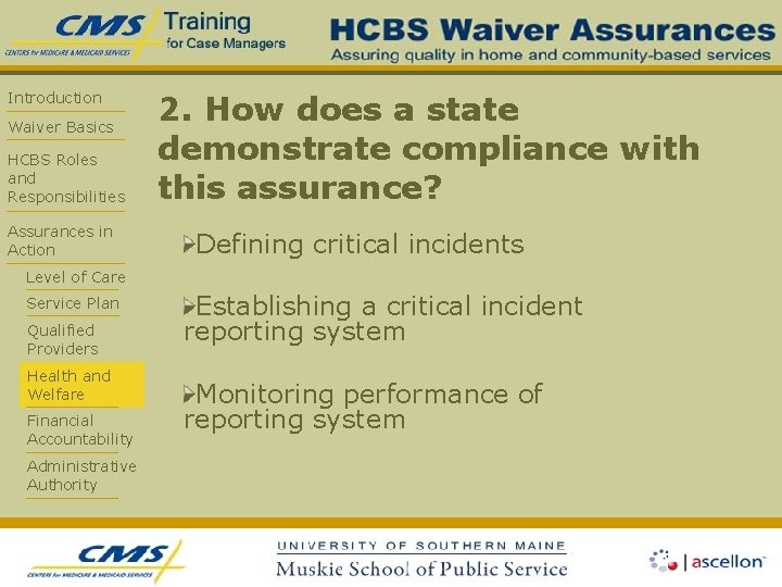 Introduction Waiver Basics HCBS Roles and Responsibilities Assurances in Action 2. How does a