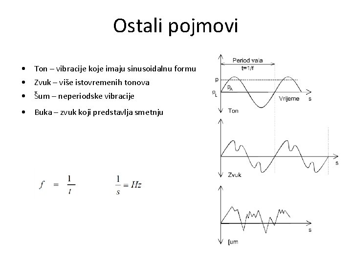 Ostali pojmovi • Ton – vibracije koje imaju sinusoidalnu formu • Zvuk – više