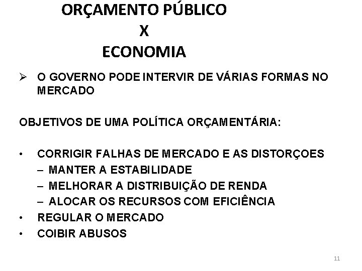 ORÇAMENTO PÚBLICO X ECONOMIA Ø O GOVERNO PODE INTERVIR DE VÁRIAS FORMAS NO MERCADO