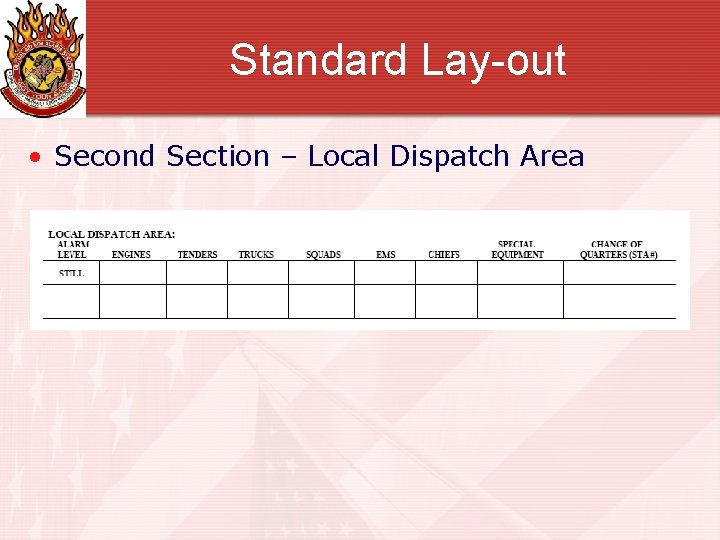 Standard Lay-out • Second Section – Local Dispatch Area 