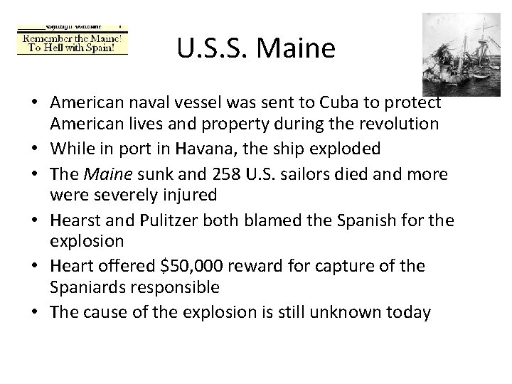 U. S. S. Maine • American naval vessel was sent to Cuba to protect