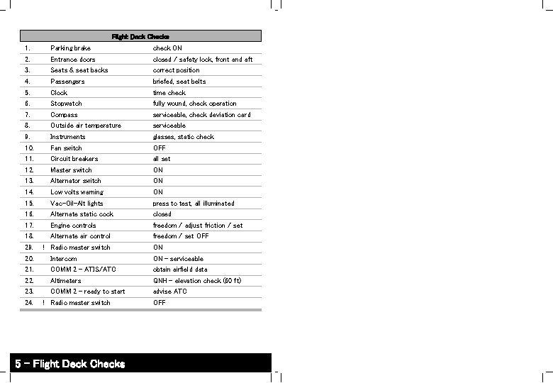 Flight Deck Checks 1. 2. 3. 4. 5. 6. 7. 8. 9. 10. 11.