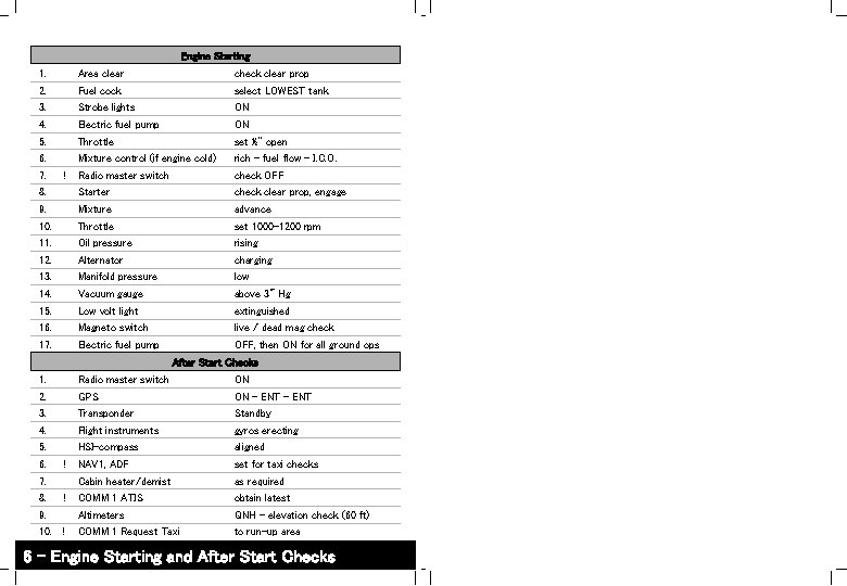 Engine Starting 1. 2. 3. 4. 5. 6. 7. ! 8. 9. 10. 11.