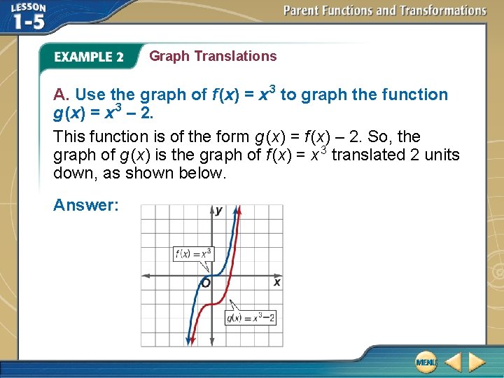 Graph Translations A. Use the graph of f (x) = x 3 to graph