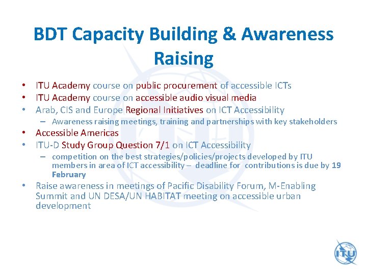 BDT Capacity Building & Awareness Raising • ITU Academy course on public procurement of