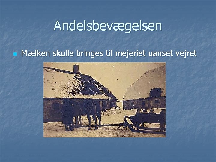 Andelsbevægelsen n Mælken skulle bringes til mejeriet uanset vejret 