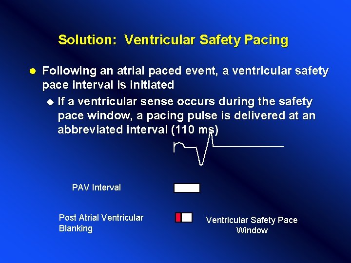 Solution: Ventricular Safety Pacing l Following an atrial paced event, a ventricular safety pace