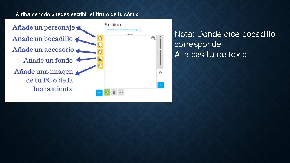 Arriba de todo puedes escribir el título de tu cómic Nota: Donde dice bocadillo