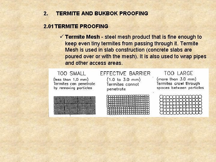 2. TERMITE AND BUKBOK PROOFING 2. 01 TERMITE PROOFING ü Termite Mesh - steel