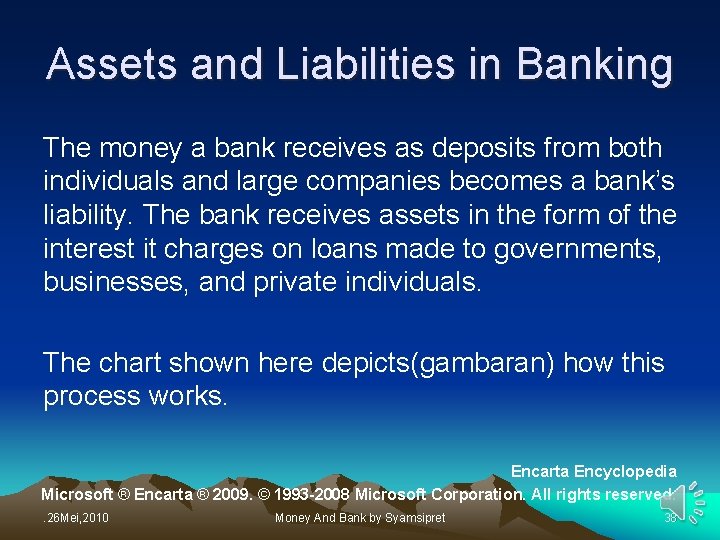 Assets and Liabilities in Banking The money a bank receives as deposits from both