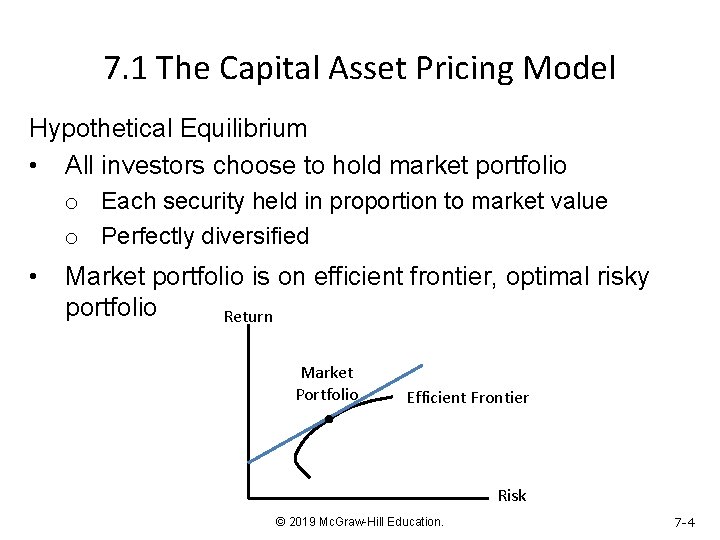 7. 1 The Capital Asset Pricing Model Hypothetical Equilibrium • All investors choose to