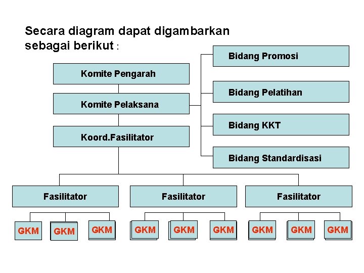 Secara diagram dapat digambarkan sebagai berikut : Bidang Promosi Komite Pengarah Bidang Pelatihan Komite