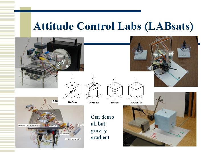 Attitude Control Labs (LABsats) Can demo all but gravity gradient 