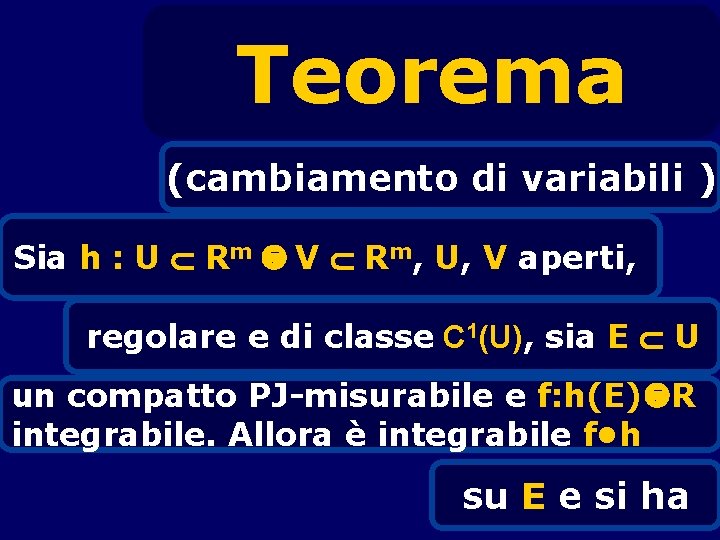 Teorema (cambiamento di variabili ) Sia h : U Rm V Rm, U, V
