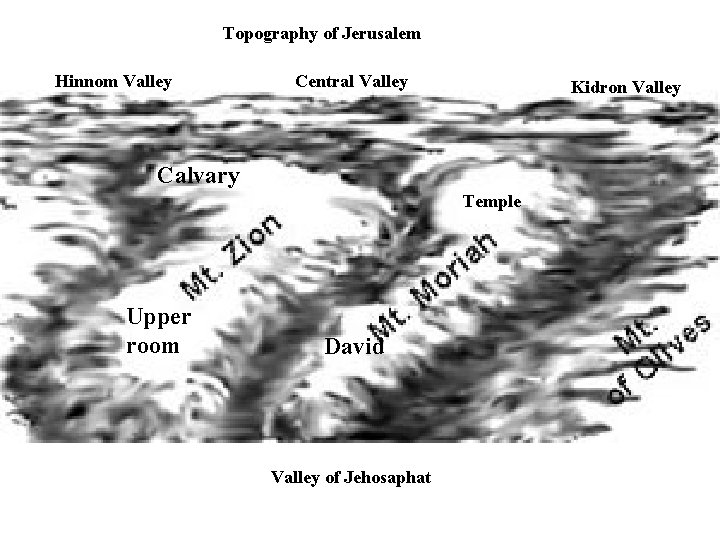 Topography of Jerusalem Hinnom Valley Central Valley Kidron Valley Calvary Temple Upper room David