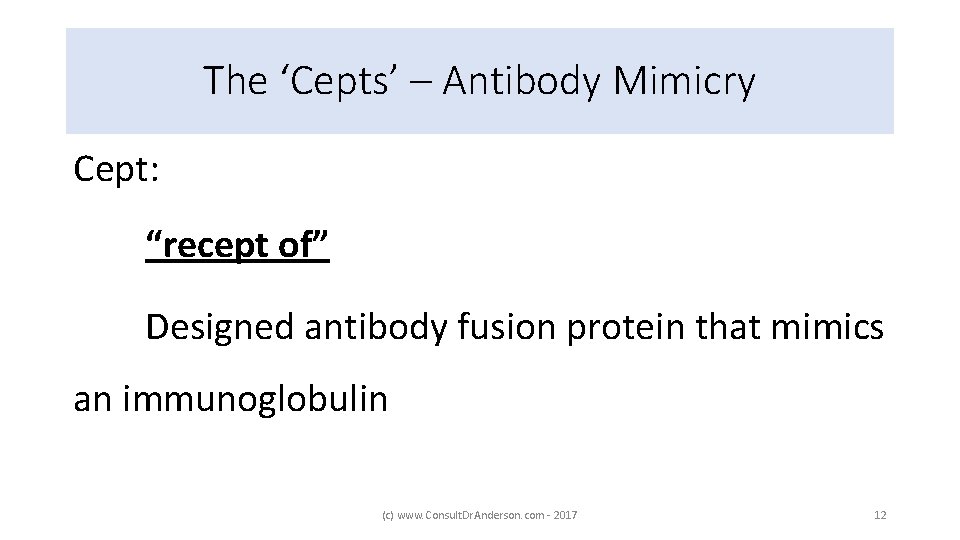 The ‘Cepts’ – Antibody Mimicry Cept: “recept of” Designed antibody fusion protein that mimics