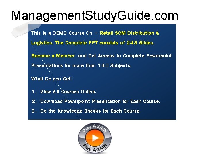 Management. Study. Guide. com This is a DEMO Course On – Retail SCM Distribution