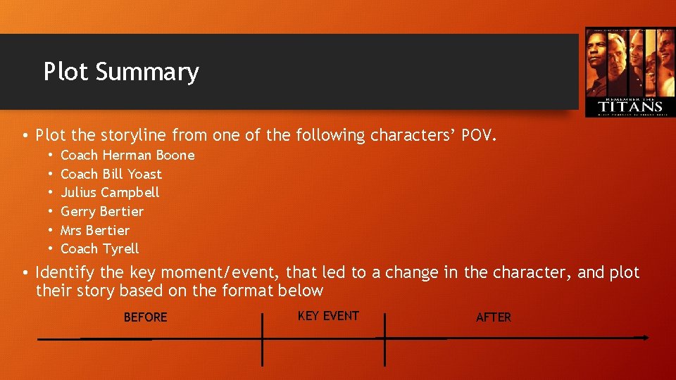 Plot Summary • Plot the storyline from one of the following characters’ POV. •