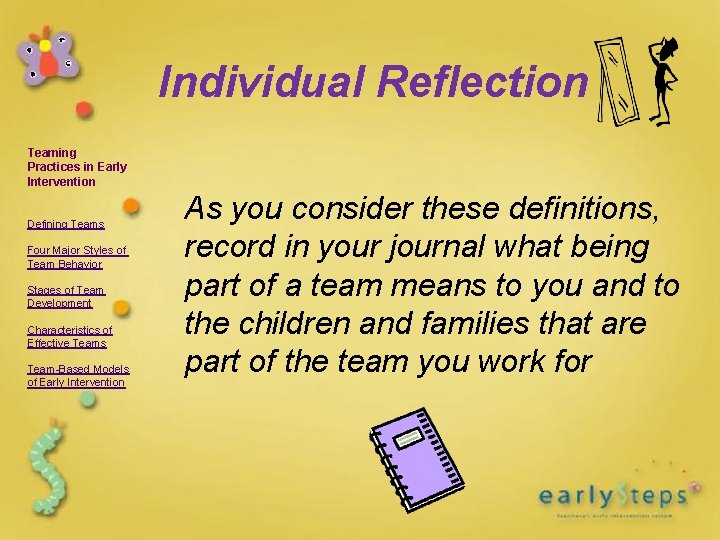 Individual Reflection Teaming Practices in Early Intervention Defining Teams Four Major Styles of Team Individual Reflection Teaming Practices in Early Intervention Defining Teams Four Major Styles of Team