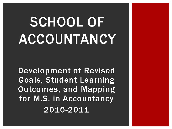 SCHOOL OF ACCOUNTANCY Development of Revised Goals, Student Learning Outcomes, and Mapping for M.