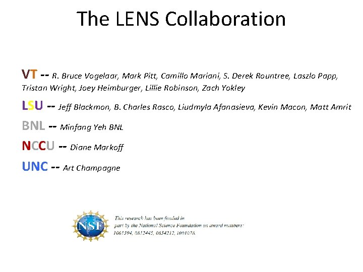 The LENS Collaboration VT -- R. Bruce Vogelaar, Mark Pitt, Camillo Mariani, S. Derek