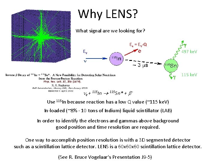 Why LENS? What signal are we looking for? Ee = En-Q En 497 ke.