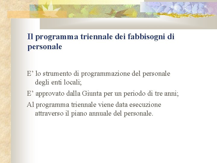 Il programma triennale dei fabbisogni di personale E’ lo strumento di programmazione del personale